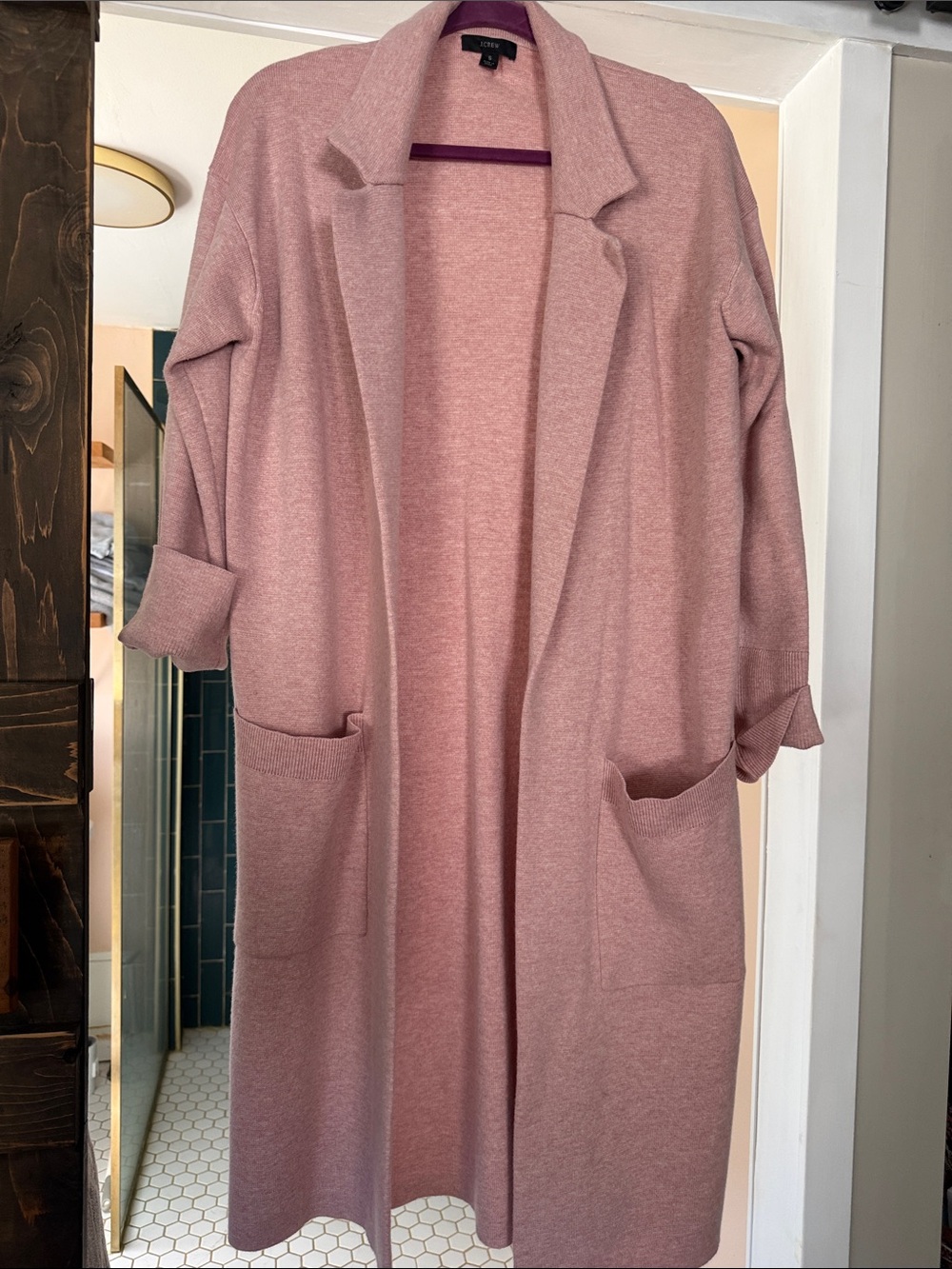 J. Crew Dusty Rose Open-Front Long Cardigan